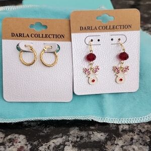 Darla Collection Earrings, Gold Tone Hoops & Reindeer Drop